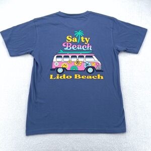 Alvin's Island Lido Beach Mens‎ Graphic T-Shirt Small Blue Salty Retro Surf Van